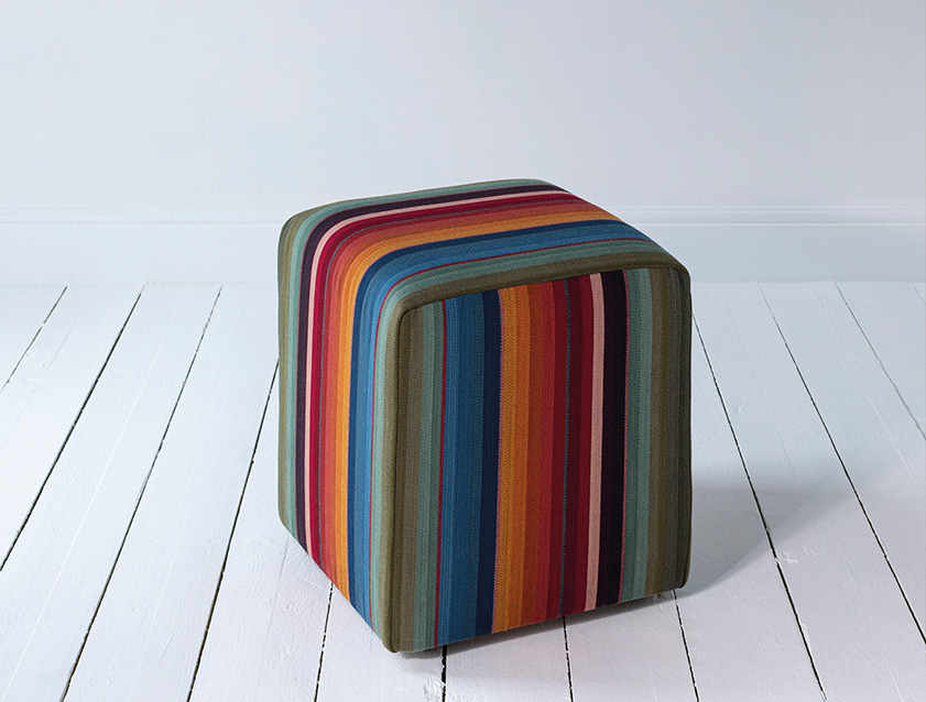 Cube Footstool in Peruvian homespun fabric